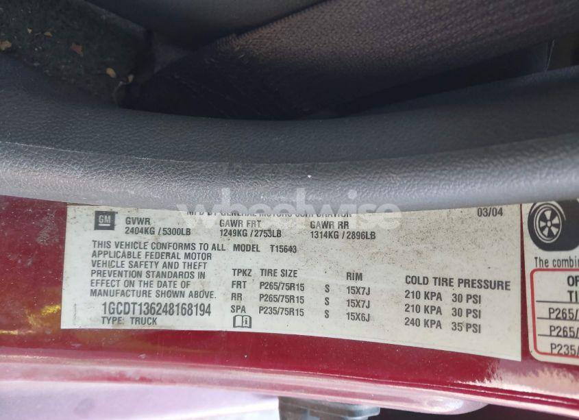 Photo 9 of 2004 Chevrolet Colorado LS (VIN 1GCDT136248168194)