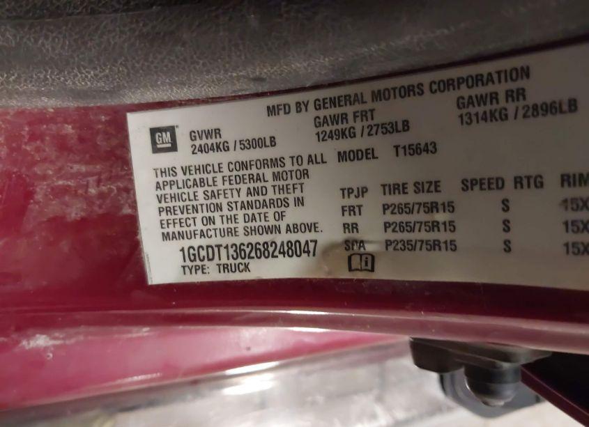 Photo 9 of 2006 Chevrolet Colorado LT (VIN 1GCDT136268248047)