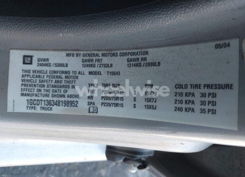 Photo 9 of 2004 Chevrolet Colorado LS (VIN 1GCDT136348198952)