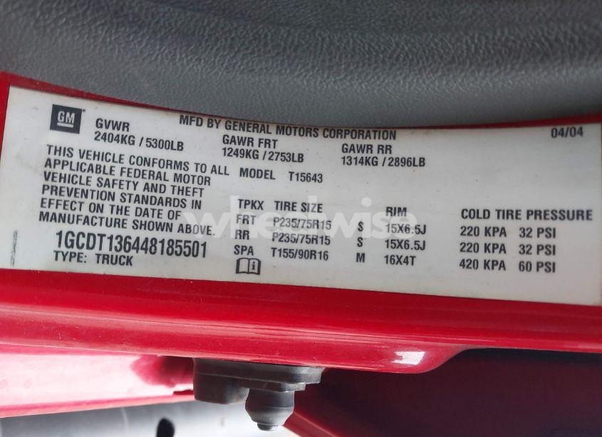 Photo 9 of 2004 Chevrolet Colorado LS (VIN 1GCDT136448185501)