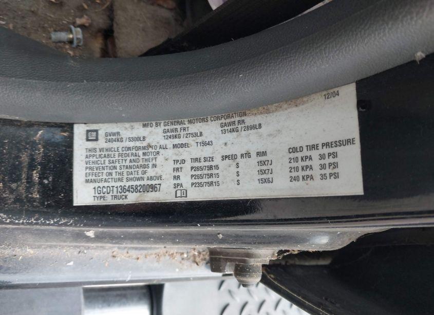 Photo 9 of 2005 Chevrolet Colorado LS (VIN 1GCDT136458200967)