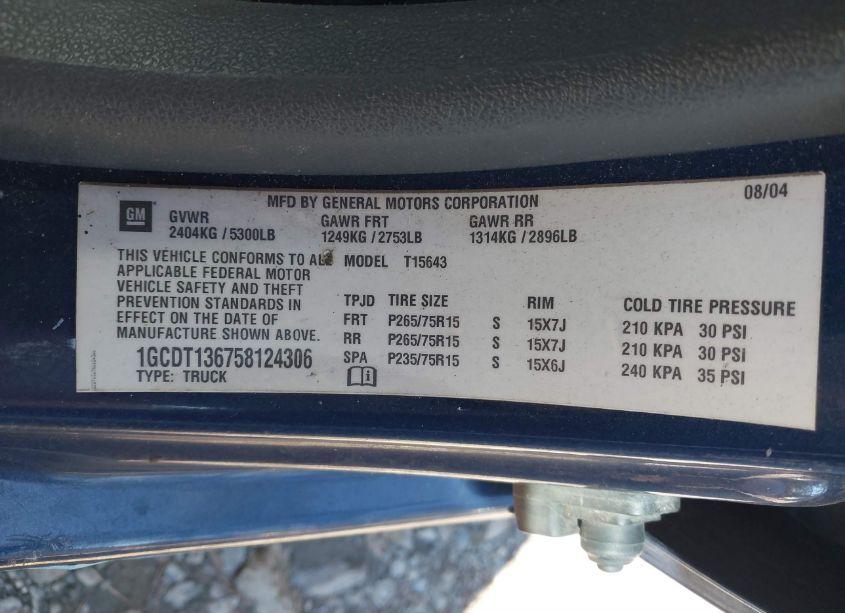 Photo 9 of 2005 Chevrolet Colorado LS (VIN 1GCDT136758124306)