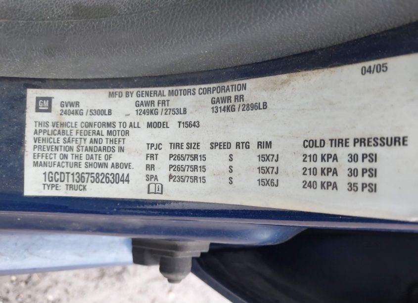 Photo 9 of 2005 Chevrolet Colorado LS (VIN 1GCDT136758263044)