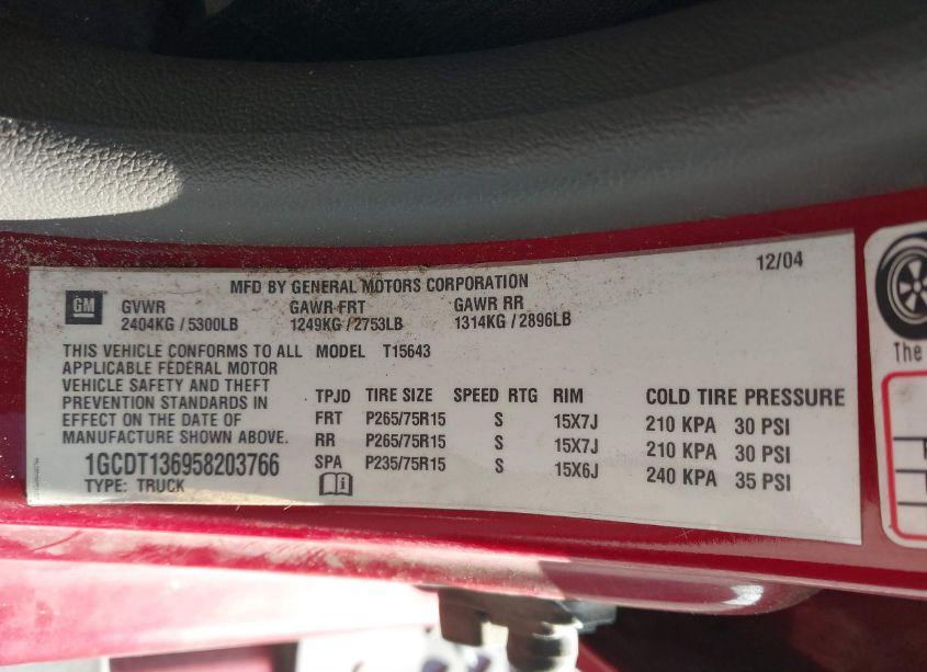 Photo 9 of 2005 Chevrolet Colorado LS (VIN 1GCDT136958203766)