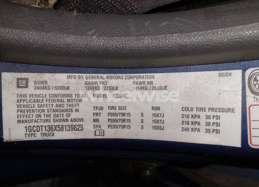 Photo 9 of 2005 Chevrolet Colorado LS (VIN 1GCDT136X58139625)