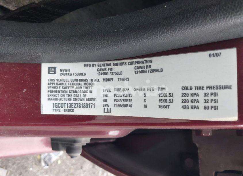 Photo 9 of 2007 Chevrolet Colorado LT (VIN 1GCDT13E278189171)