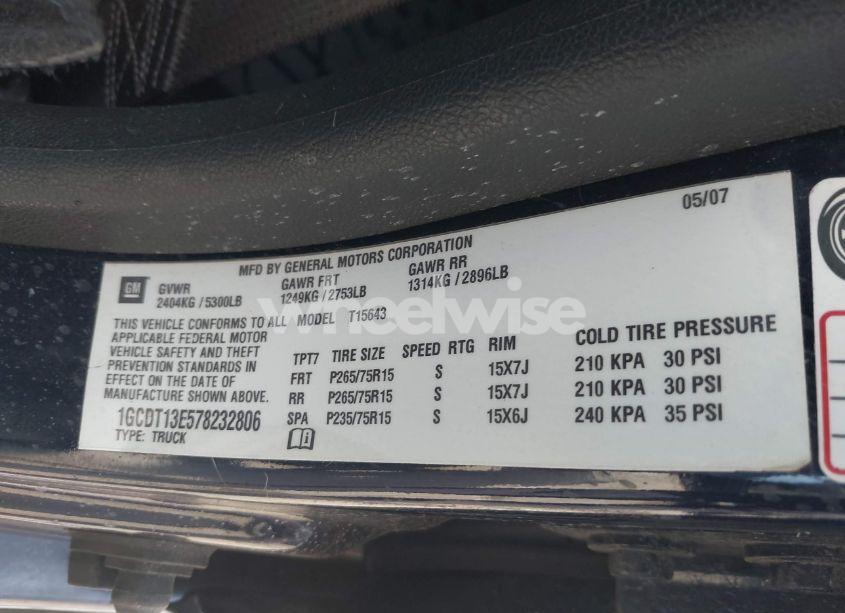 Photo 9 of 2007 Chevrolet Colorado LT (VIN 1GCDT13E578232806)