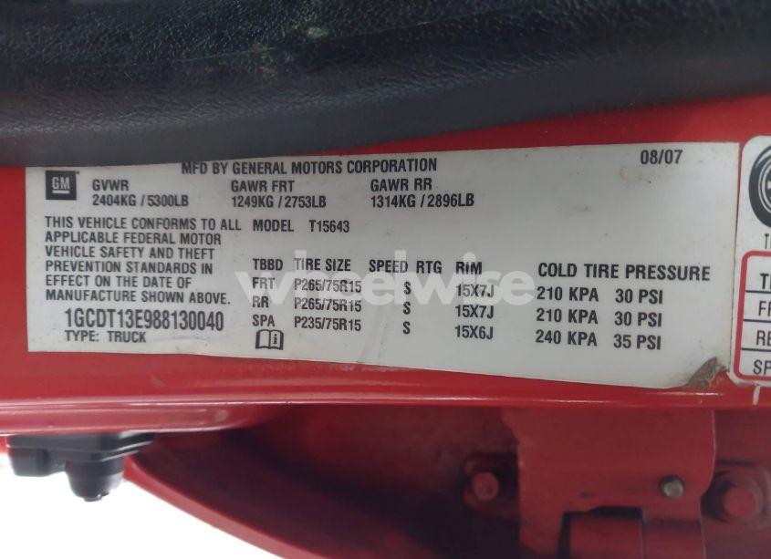 Photo 9 of 2008 Chevrolet Colorado LT (VIN 1GCDT13E988130040)