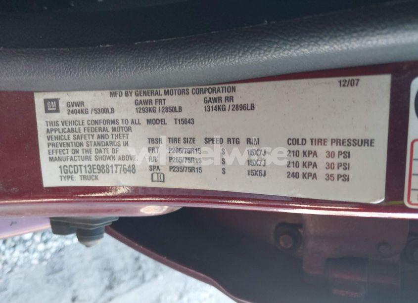 Photo 9 of 2008 Chevrolet Colorado LT (VIN 1GCDT13E988177648)