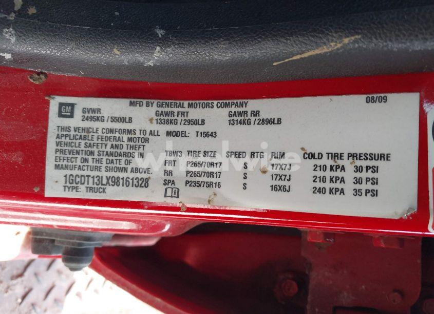 Photo 9 of 2009 Chevrolet Colorado LT (VIN 1GCDT13LX98161328)