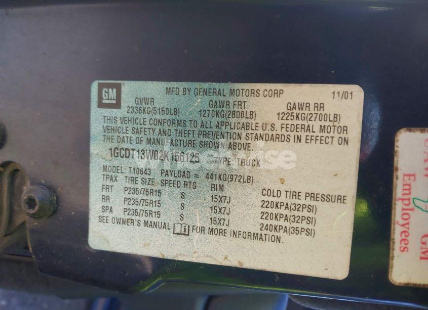Photo 9 of 2002 Chevrolet S-10 LS (VIN 1GCDT13W02K156125)