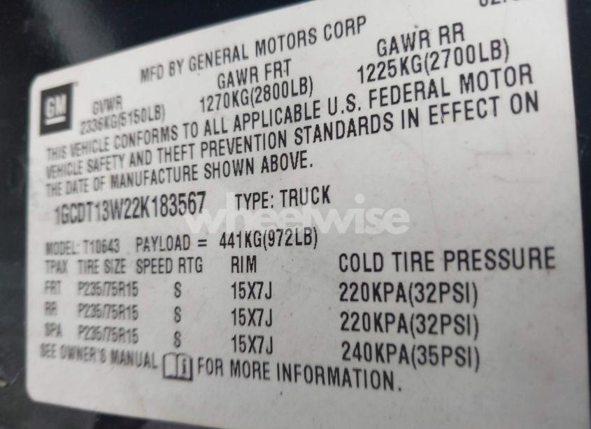 Photo 9 of 2002 Chevrolet S-10 LS (VIN 1GCDT13W22K183567)