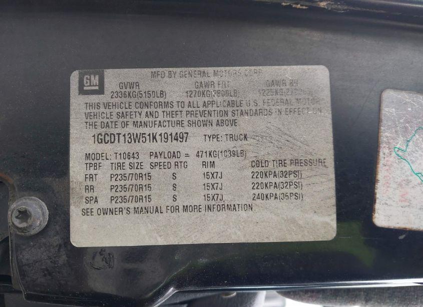 Photo 9 of 2001 Chevrolet S-10 LS (VIN 1GCDT13W51K191497)