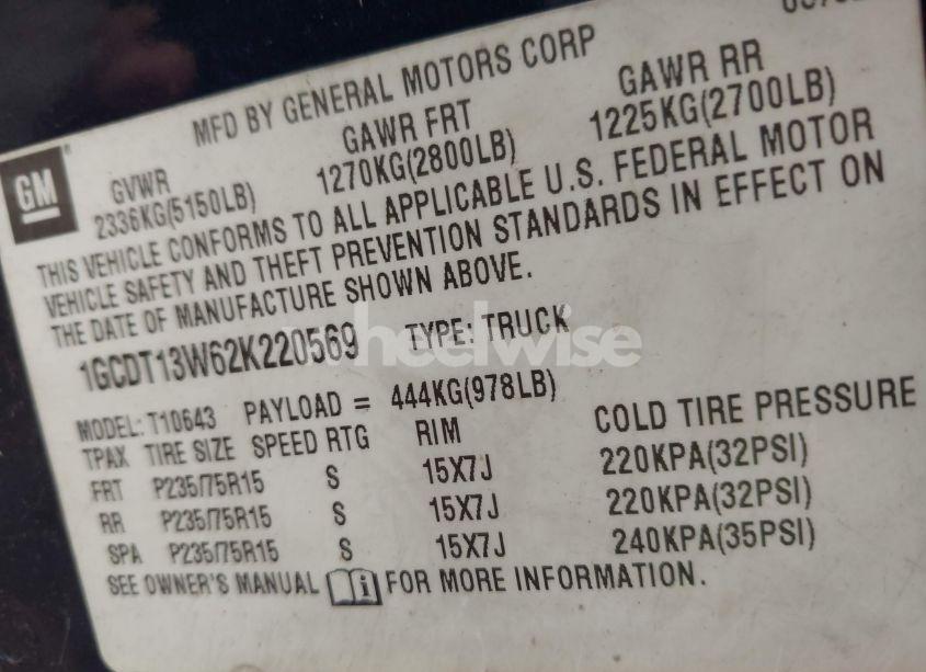 Photo 9 of 2002 Chevrolet S-10 LS (VIN 1GCDT13W62K220569)