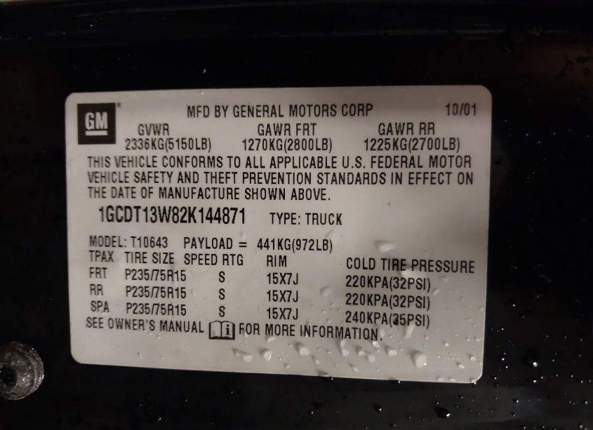 Photo 9 of 2002 Chevrolet S-10 LS (VIN 1GCDT13W82K144871)