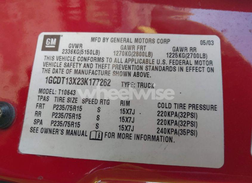 Photo 9 of 2003 Chevrolet S-10 LS (VIN 1GCDT13X23K177262)