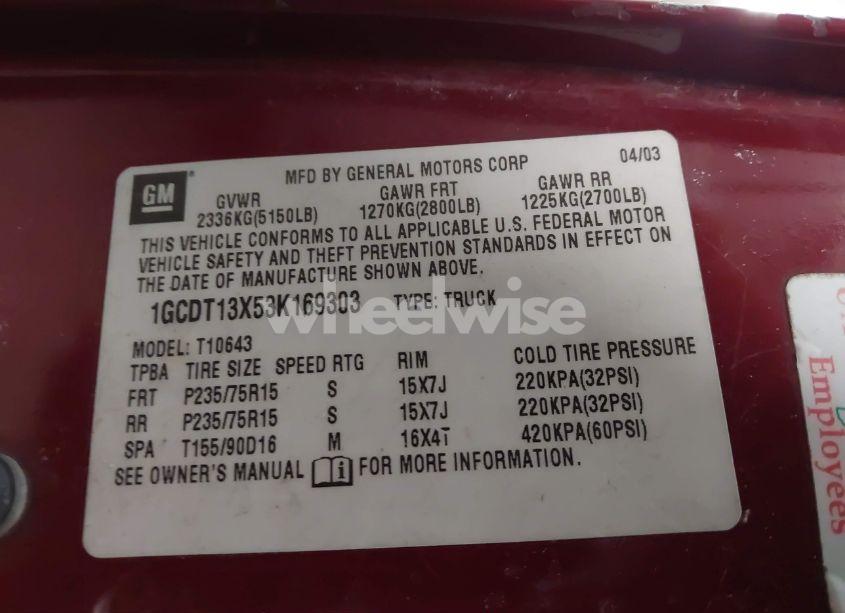 Photo 9 of 2003 Chevrolet S-10 LS (VIN 1GCDT13X53K169303)