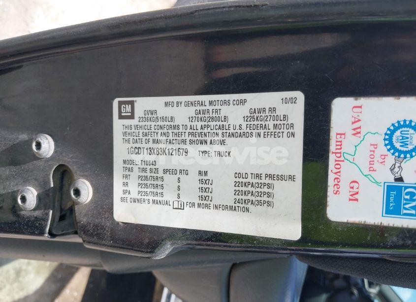 Photo 9 of 2003 Chevrolet S-10 LS (VIN 1GCDT13X83K121679)