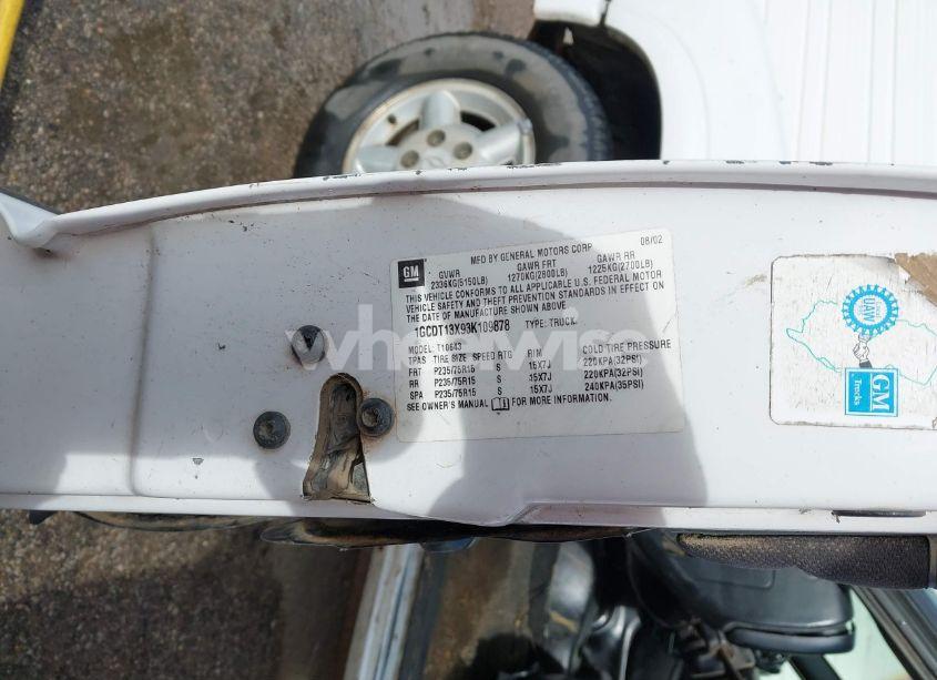 Photo 9 of 2003 Chevrolet S-10 LS (VIN 1GCDT13X93K109878)