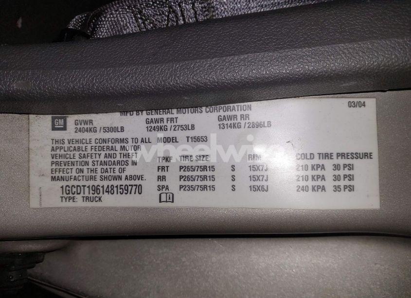 Photo 9 of 2004 Chevrolet Colorado LS (VIN 1GCDT196148159770)