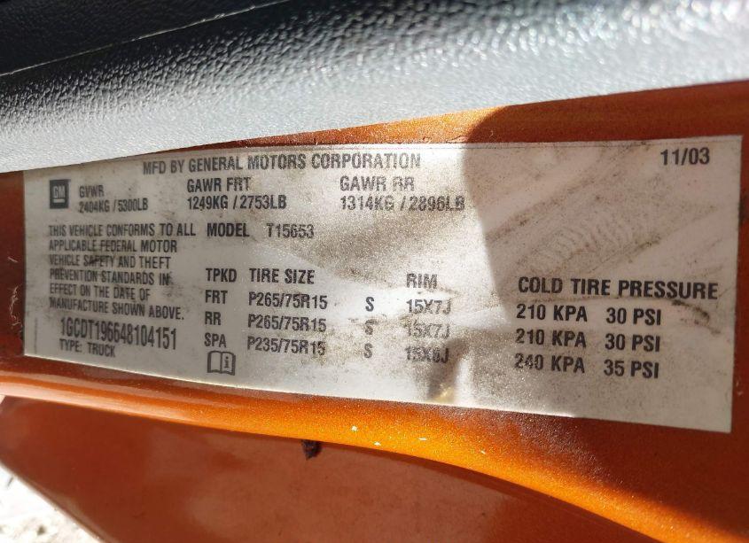 Photo 9 of 2004 Chevrolet Colorado LS (VIN 1GCDT196648104151)