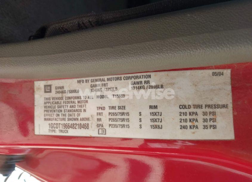 Photo 9 of 2004 Chevrolet Colorado N/A (VIN 1GCDT196648210468)