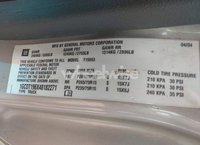 Photo 9 of 2004 Chevrolet Colorado LS (VIN 1GCDT196X48182271)