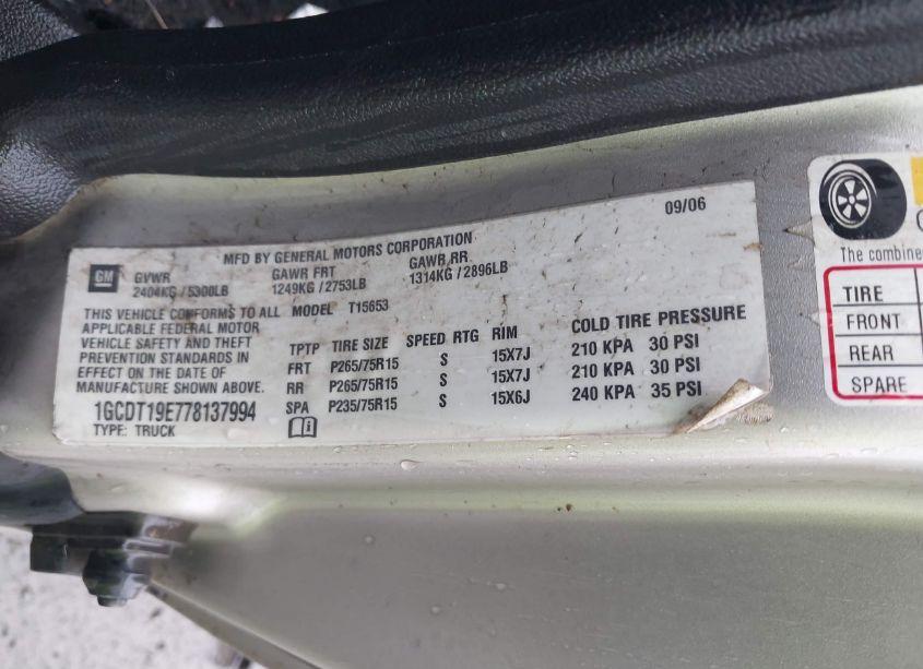 Photo 9 of 2007 Chevrolet Colorado LT (VIN 1GCDT19E778137994)