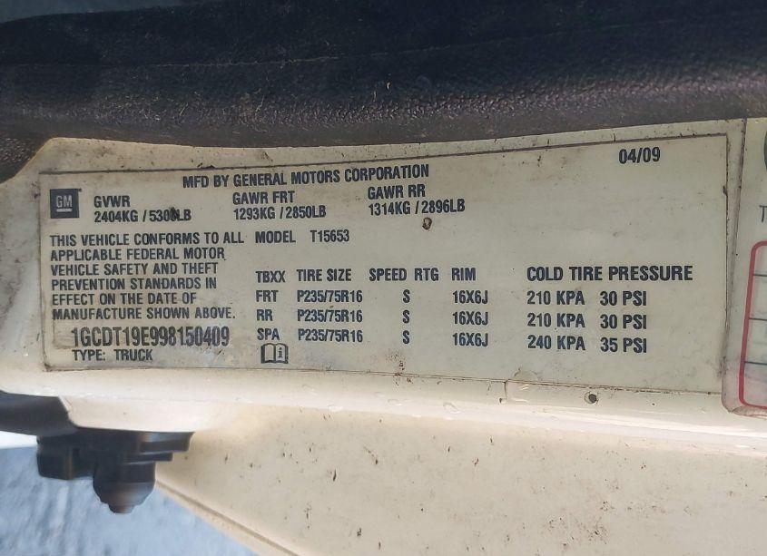 Photo 9 of 2009 Chevrolet Colorado WORK TRUCK (VIN 1GCDT19E998150409)