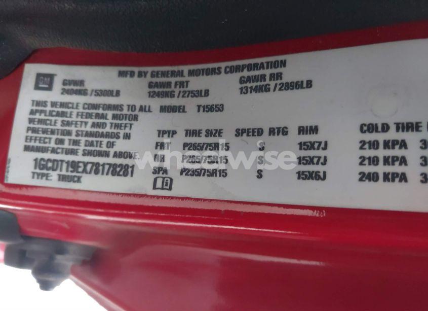 Photo 9 of 2007 Chevrolet Colorado LT (VIN 1GCDT19EX78178281)