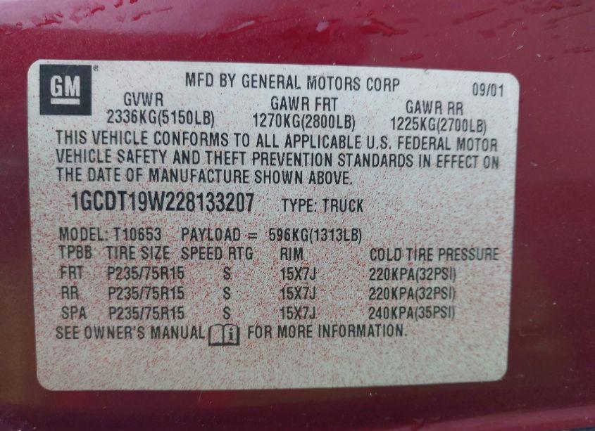 Photo 9 of 2002 Chevrolet S-10 LS (VIN 1GCDT19W228133207)