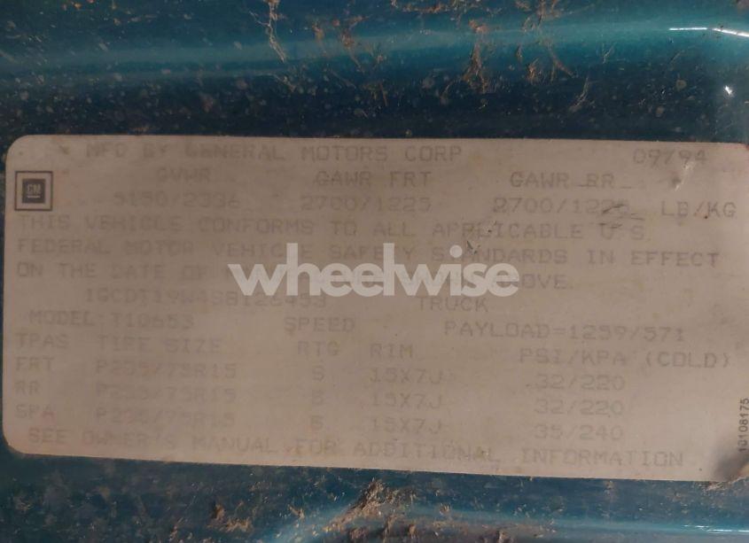 Photo 9 of 1995 Chevrolet S TRUCK S10 (VIN 1GCDT19W4S8126453)