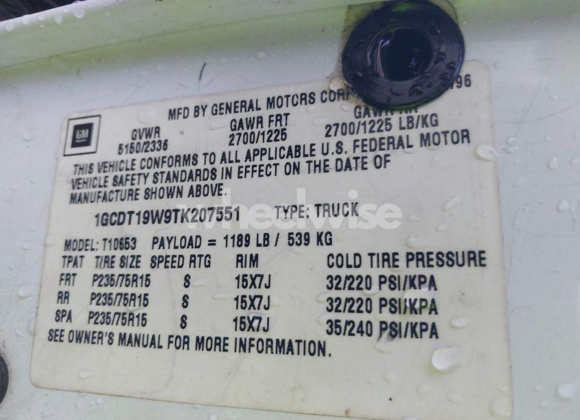 Photo 9 of 1996 Chevrolet S TRUCK S10 (VIN 1GCDT19W9TK207551)