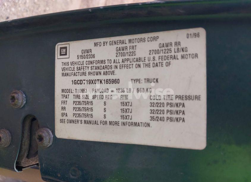 Photo 9 of 1996 Chevrolet S TRUCK S10 (VIN 1GCDT19X0TK165960)