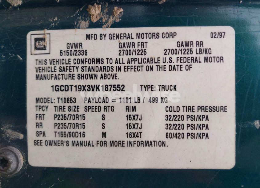 Photo 9 of 1997 Chevrolet T10 LS SPORTSIDE (VIN 1GCDT19X3VK187552)
