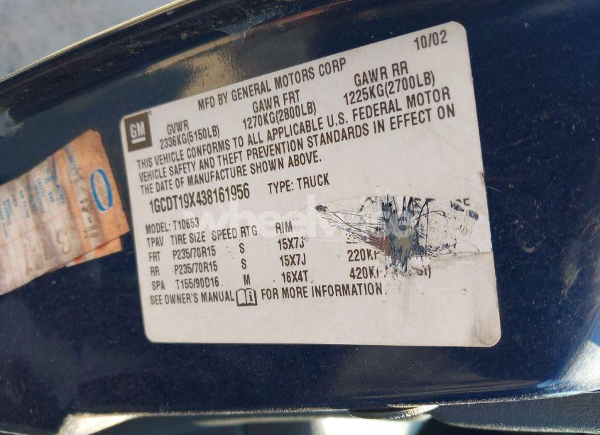 Photo 9 of 2003 Chevrolet S-10 (VIN 1GCDT19X438161956)