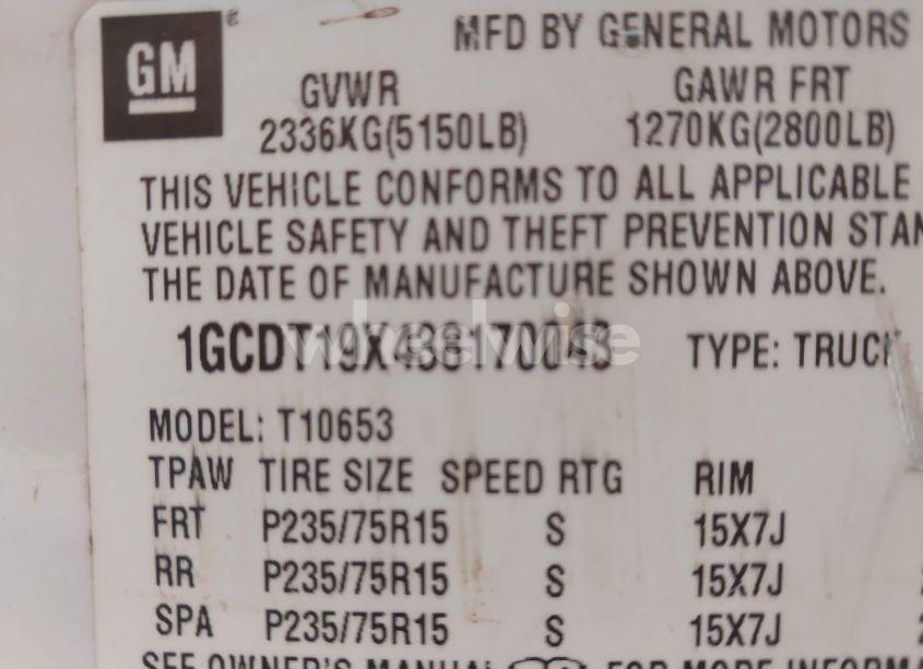 Photo 9 of 2003 Chevrolet S-10 (VIN 1GCDT19X438170043)