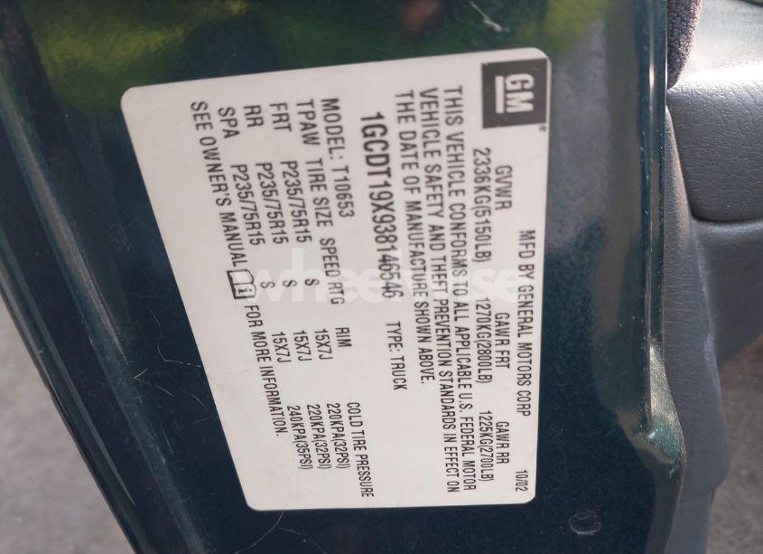 Photo 9 of 2003 Chevrolet S-10 LS (VIN 1GCDT19X938146546)