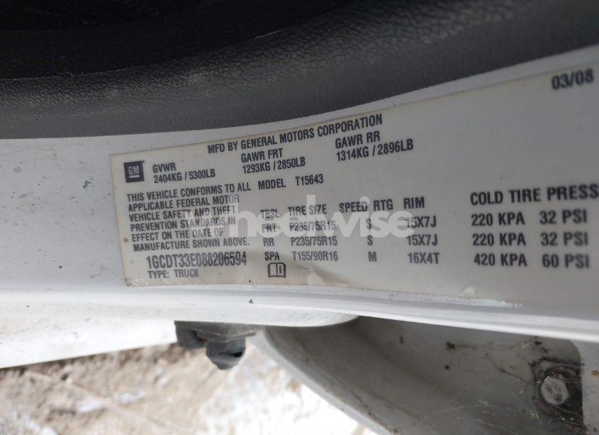 Photo 9 of 2008 Chevrolet Colorado LT (VIN 1GCDT33E088206594)