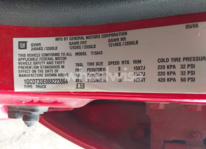 Photo 9 of 2008 Chevrolet Colorado LT (VIN 1GCDT33E088223864)