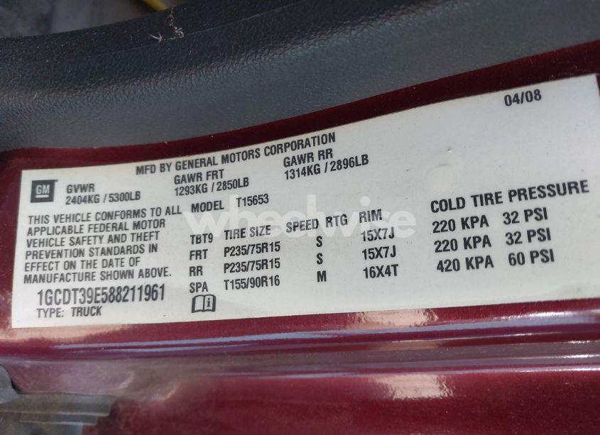 Photo 9 of 2008 Chevrolet Colorado LT (VIN 1GCDT39E588211961)