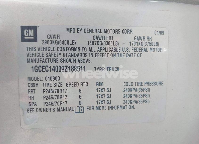 Photo 9 of 2009 Chevrolet Silverado 1500 WORK TRUCK (VIN 1GCEC14009Z188511)