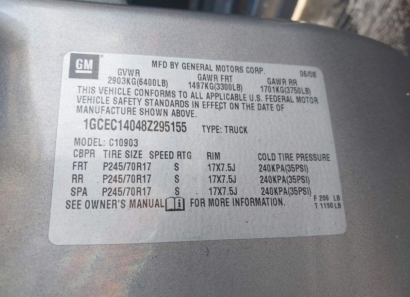 Photo 9 of 2008 Chevrolet Silverado 1500 WORK TRUCK (VIN 1GCEC14048Z295155)