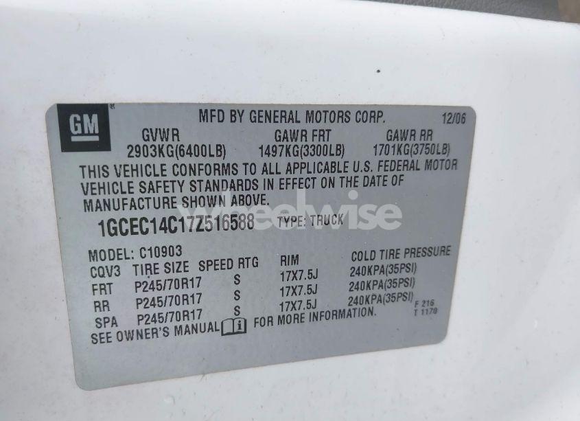 Photo 9 of 2007 Chevrolet Silverado 1500 WORK TRUCK (VIN 1GCEC14C17Z516588)