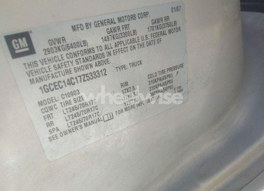 Photo 9 of 2007 Chevrolet Silverado 1500 WORK TRUCK (VIN 1GCEC14C17Z533312)