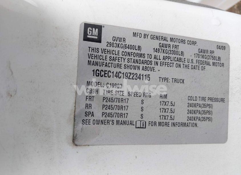 Photo 9 of 2009 Chevrolet Silverado 1500 WORK TRUCK (VIN 1GCEC14C19Z234115)