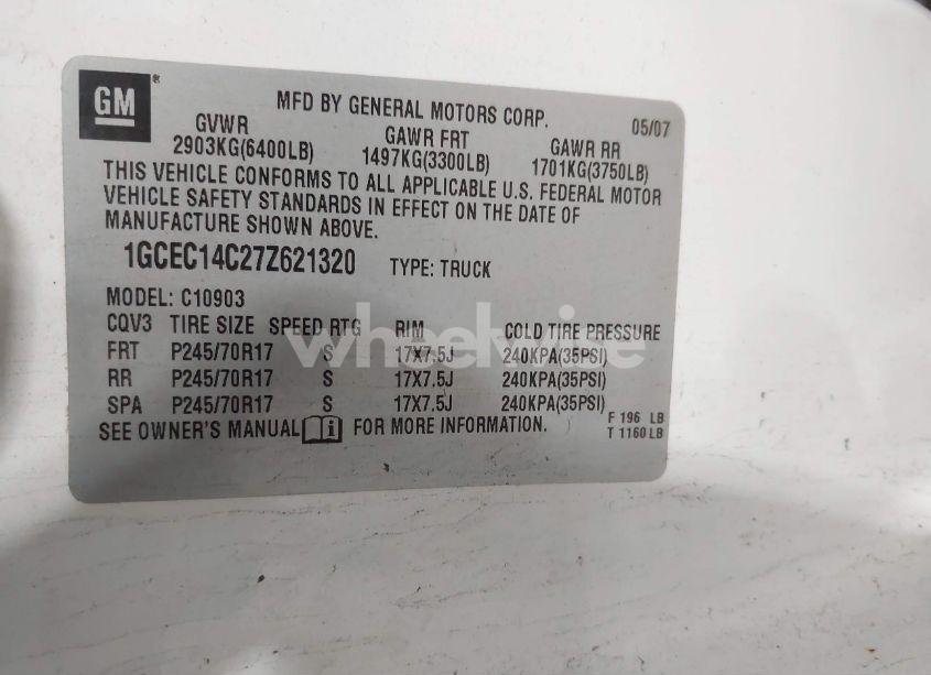 Photo 9 of 2007 Chevrolet Silverado 1500 WORK TRUCK (VIN 1GCEC14C27Z621320)