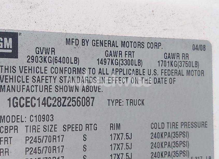 Photo 9 of 2008 Chevrolet Silverado 1500 WORK TRUCK (VIN 1GCEC14C28Z256087)