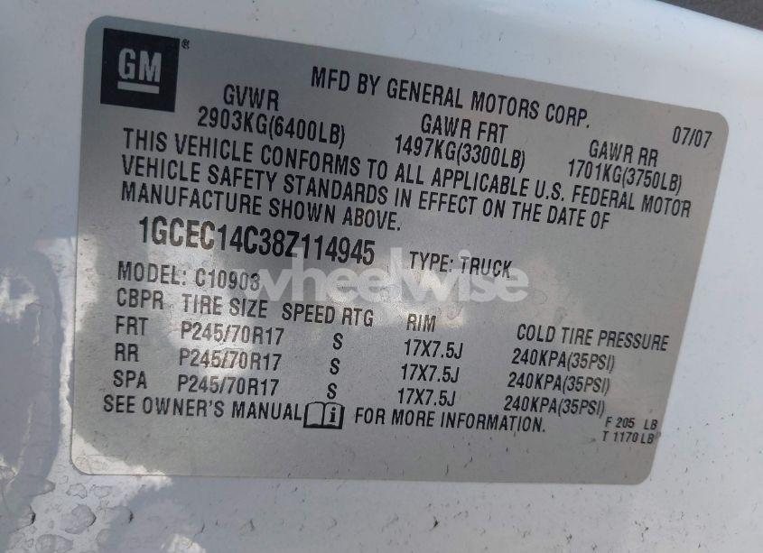 Photo 9 of 2008 Chevrolet Silverado 1500 WORK TRUCK (VIN 1GCEC14C38Z114945)