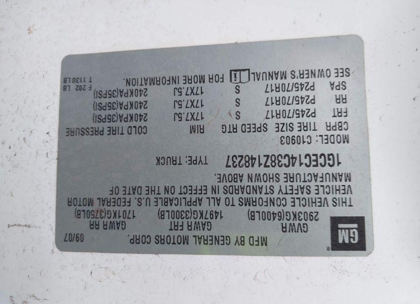 Photo 9 of 2008 Chevrolet Silverado 1500 WORK TRUCK (VIN 1GCEC14C38Z148237)